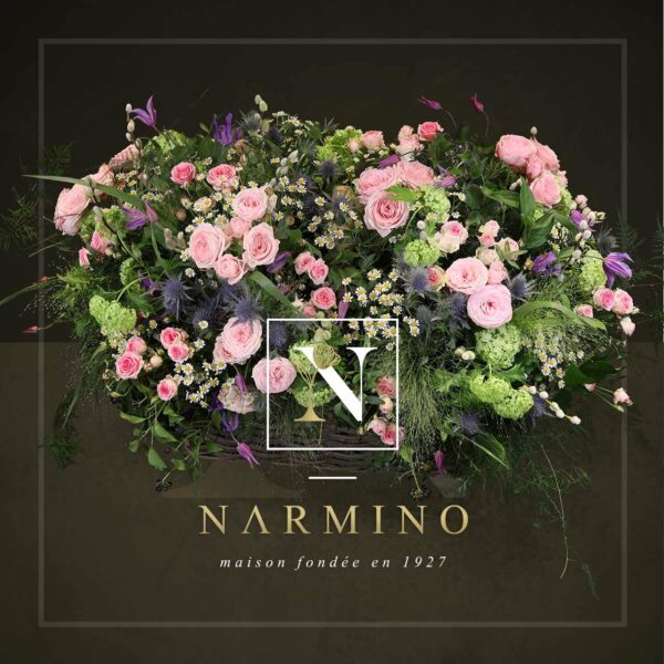 Panier de fleurs de saison roses Léonora par Narmino